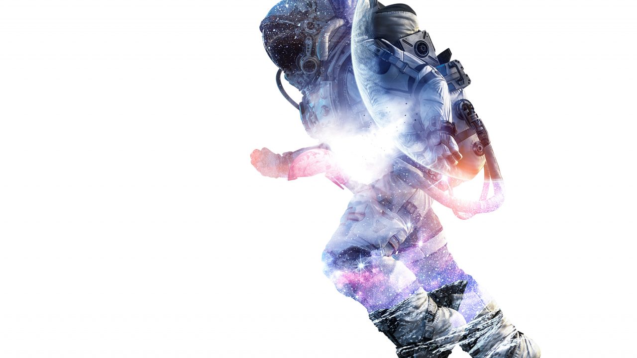 Spaceman on white. Mixed media